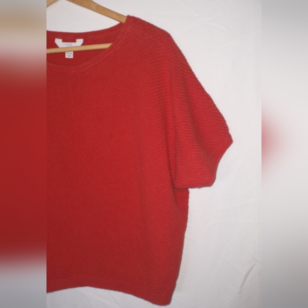 Autumn Fall Themed Oversized Knit Batwing Sweater Blouse Short Sleeve Crop M - Picture 3 of 4